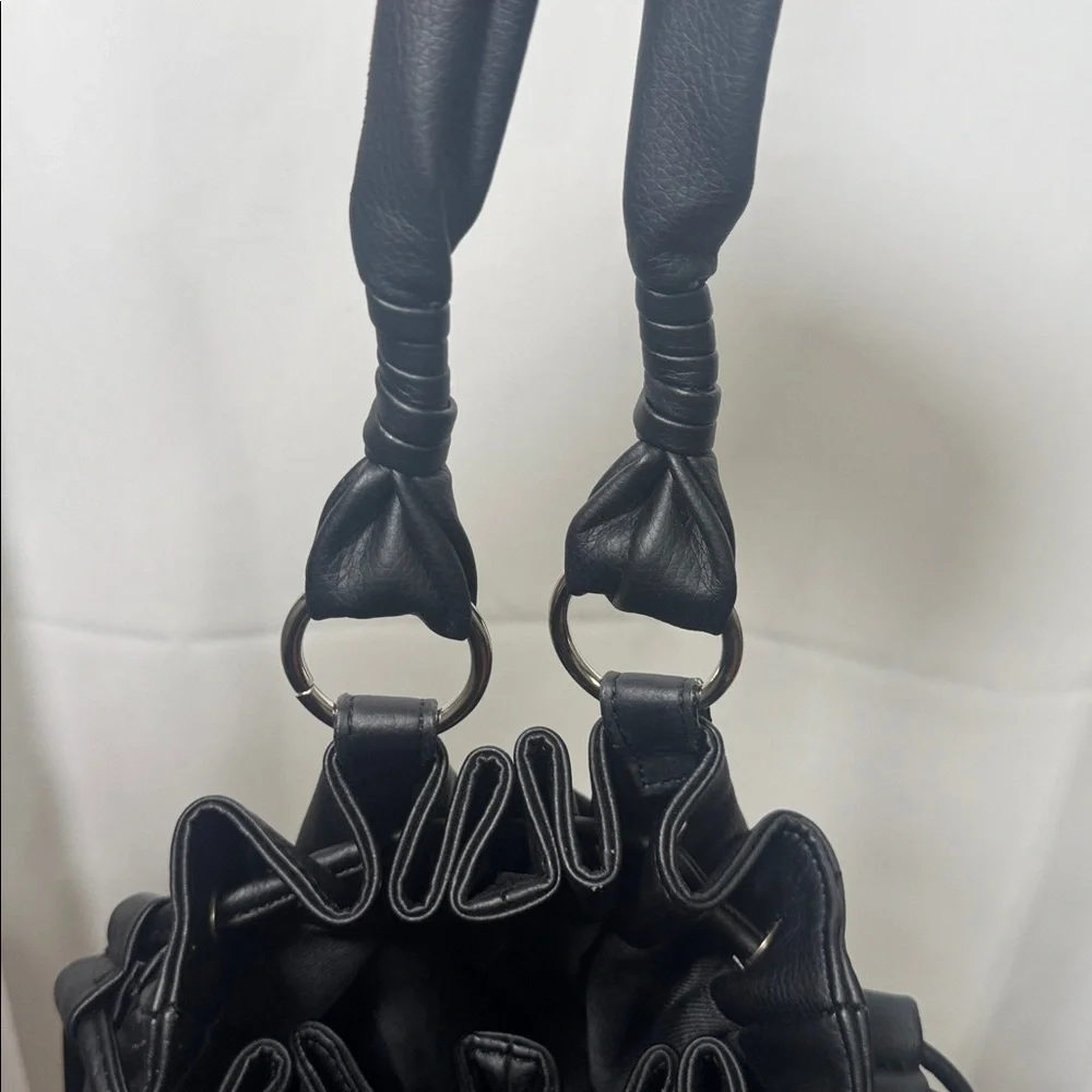 Black Drawstring Hobo Bag with Stud Accents